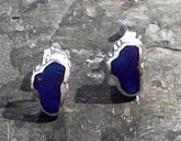 Sterling Silver Stud Earrings with 2 Lake Tahoe Shaped Lapis Gemstones.